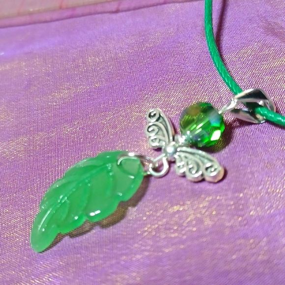 Leaf angel silver green handmade bead pendant charm sprite forest wood tree gem - Picture 4 of 6